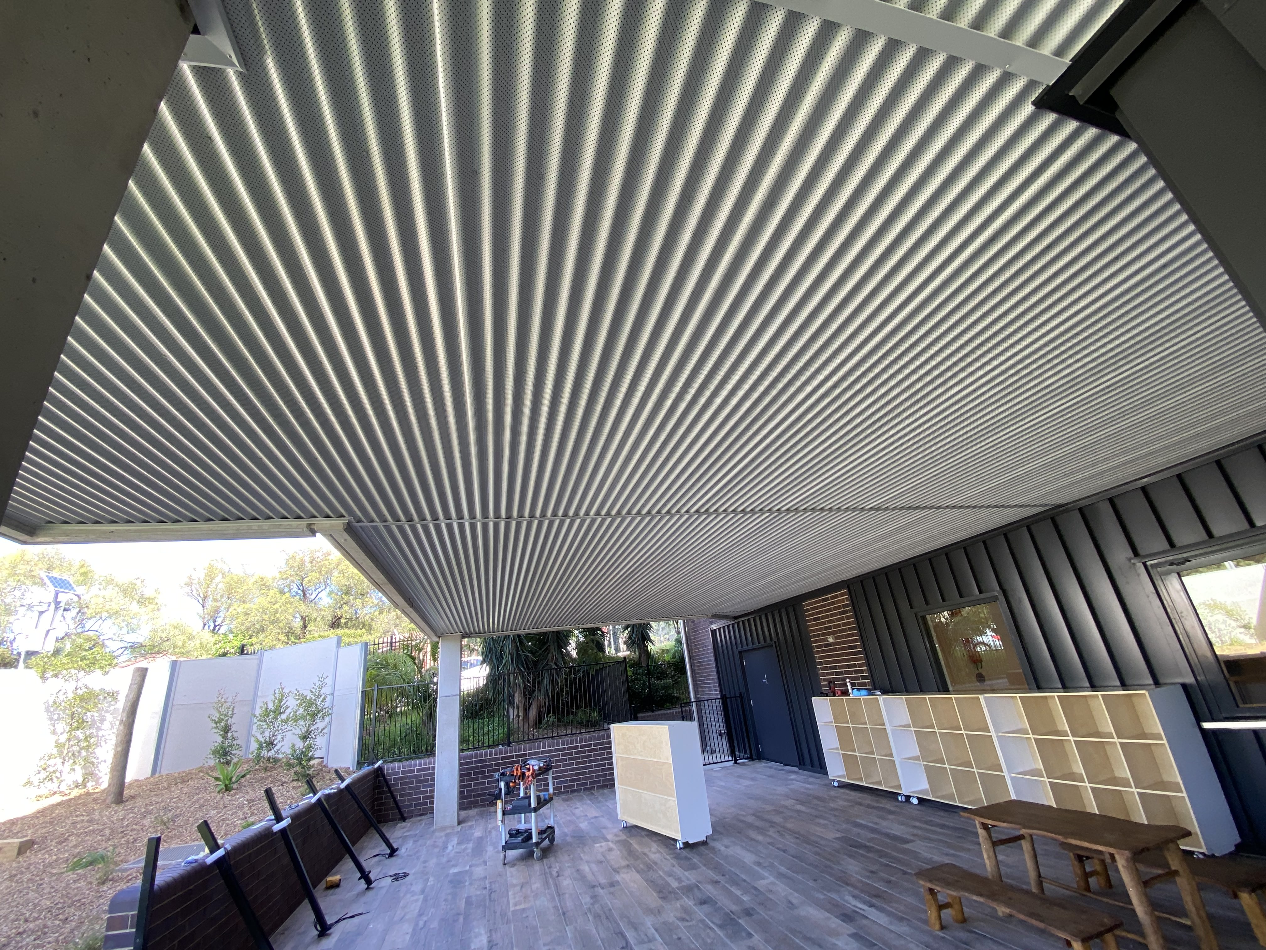 Nail Strip wall cladding and Perforated Ceiling installation